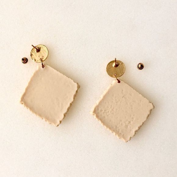 NWT Boho Woven Look Square Drop Statement Earrings - Picture 5 of 5